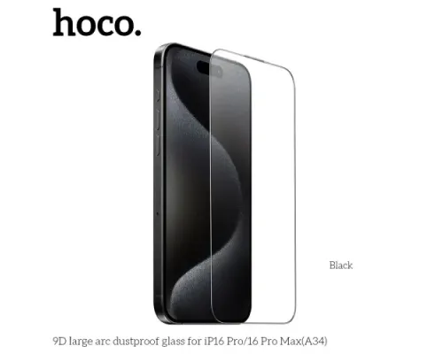 Захисне скло HOCO A34 9D Large Arc dustproof for iPhone 16 Pro Black mag-6942007635899145573