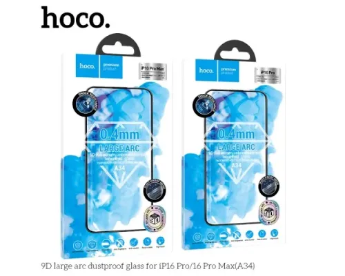 Захисне скло HOCO A34 9D Large Arc dustproof for iPhone 16 Pro Black mag-6942007635899145573
