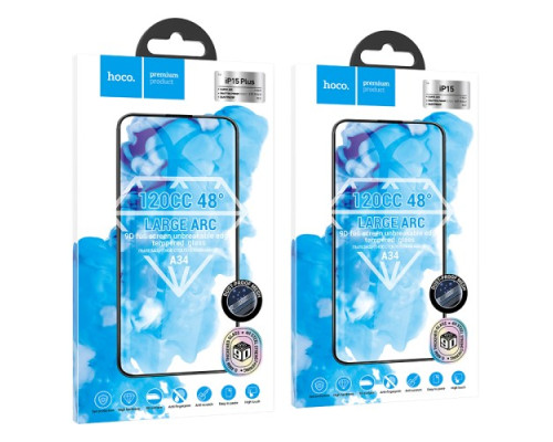 Захисне скло HOCO A34 9D Large Arc dustproof for iPhone 15 Plus Black mag-694200760744554006