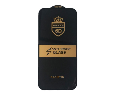 Захисне скло 6D Anti-static for iPhone 15 чорне тех пак mag-2000001459782100096