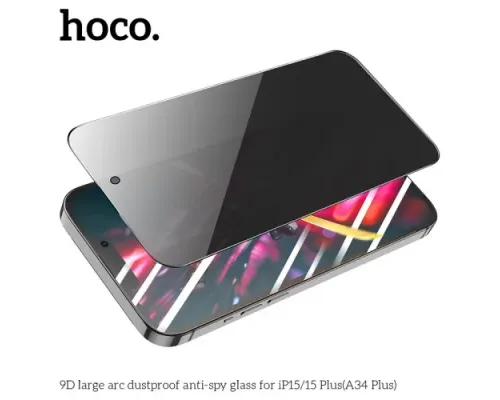 Захисне скло HOCO A34 Plus 9D Large Arc Anti-spy dustproof for iPhone15 Plus Black mag-6942007607483146874