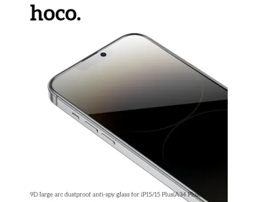 Захисне скло HOCO A34 Plus 9D Large Arc Anti-spy dustproof for iPhone15 Plus Black mag-6942007607483146874