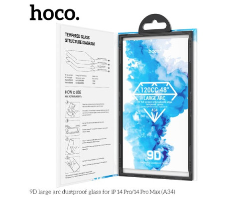 Захисне скло HOCO A34 9D Large Arc dustproof for iPhone 14 Pro Black mag-6931474793621133857