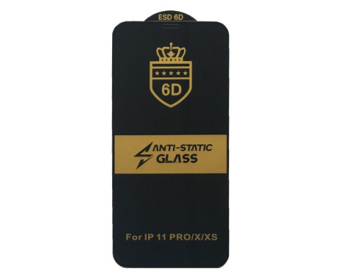 Захисне скло 6D Anti-static for iPhone X/XS/11 Pro чорне тех. пак. mag-20000012506175942