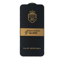 Захисне скло 6D Anti-static for iPhone 15 Pro Max чорне тех пак mag-2000001459812100099