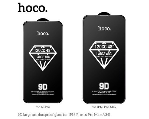 Захисне скло HOCO A34 9D Large Arc dustproof for iPhone 16 Pro Max Black mag-6942007635905140554