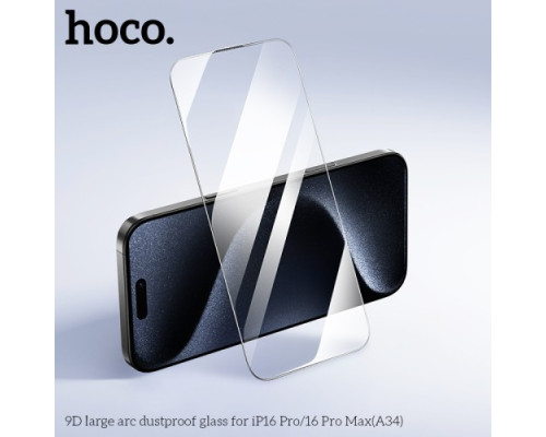 Захисне скло HOCO A34 9D Large Arc dustproof for iPhone 16 Pro Max Black mag-6942007635905140554