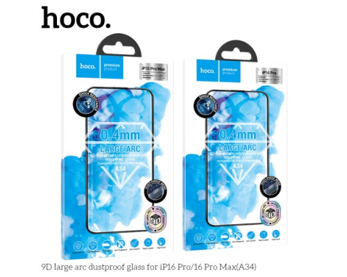 Захисне скло HOCO A34 9D Large Arc dustproof for iPhone 16 Pro Max Black mag-6942007635905140554