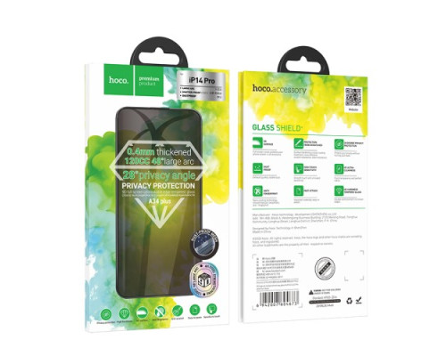 Захисне скло HOCO A34 Plus 9D Large Arc Anti-spy dustproof for iPhone 14 Pro Black mag-694200760469734957