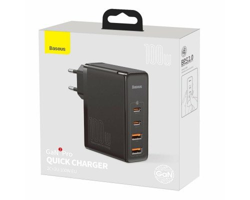Мережевий зарядний пристрій Baseus GaN2 Pro Quick Charger 2C+2U 100W EU Black (CCGAN2P-L01)