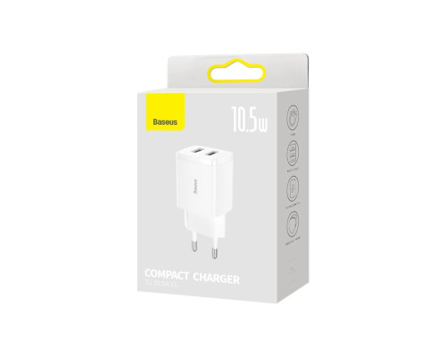 Мережевий зарядний пристрій Baseus Compact Charger 2U 10.5W EU White (CCXJ010202)