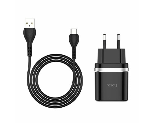 Мережевий зарядний пристрій HOCO C12Q Smart QC3.0 charger set(Type-C) 18W Black (6931474716293)