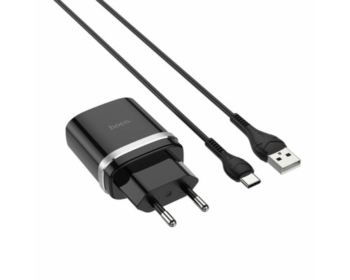 Мережевий зарядний пристрій HOCO C12Q Smart QC3.0 charger set(Type-C) 18W Black (6931474716293)