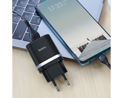 Мережевий зарядний пристрій HOCO C12Q Smart QC3.0 charger set(Type-C) 18W Black (6931474716293)