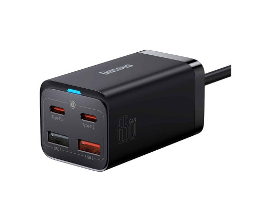 Мережевий зарядний пристрій Baseus GaN3 Pro Desktop Fast Charger 2C+2U 65W (Cable Type-C to Type-C 100W(20V/5A) 1m) Black (CCGP040101)