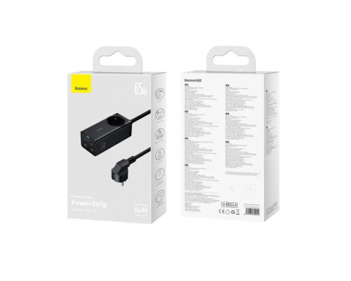 Мережевий зарядний пристрій Baseus GaN3 Pro Desktop Powerstrip AC+2U+2C 65W EU Black(Include：Baseus Xiaobai series fast charging Cable Type-C to Type (PSZM000901)