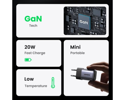 Зарядний пристрій UGREEN CD318 Nexode mini 20W Charger EU (UGR-90664) (UGR-90664)