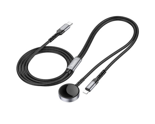 Бездротовий зарядний пристрій HOCO CW54 2-in-1 charging cable iP+iWatch Black (6942007611381 )