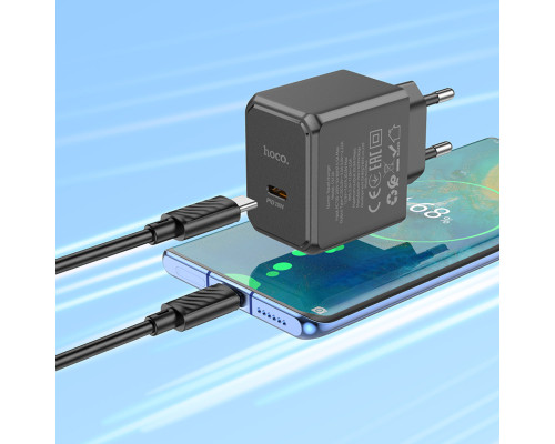 Мережевий зарядний пристрій HOCO CS13A Ocean single port PD20W charger set(Type-C to Type-C) Black (6942007603843)