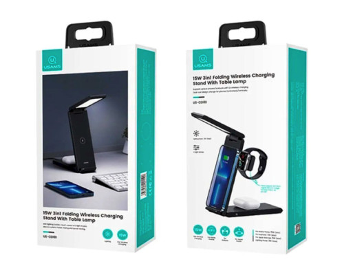 Бездротовий зарядний пристрій Usams US-CD181 15W 3in1 Folding Wireless Charging Stand With Table Lamp (CD181WXC01)