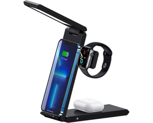 Бездротовий зарядний пристрій Usams US-CD181 15W 3in1 Folding Wireless Charging Stand With Table Lamp (CD181WXC01)