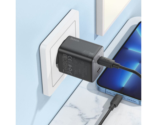 Мережевий зарядний пристрій HOCO N42 Elogiado dual-port PD45W(2C) charger set(C to iP) Black (6942007617109)