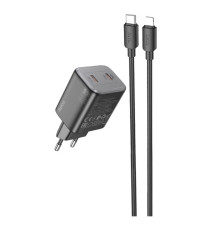 Мережевий зарядний пристрій HOCO N42 Elogiado dual-port PD45W(2C) charger set(C to iP) Black (6942007617109)
