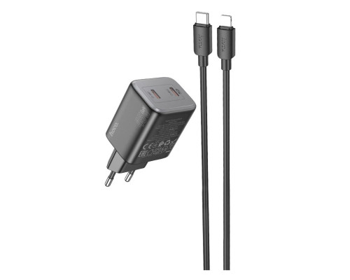Мережевий зарядний пристрій HOCO N42 Elogiado dual-port PD45W(2C) charger set(C to iP) Black (6942007617109)