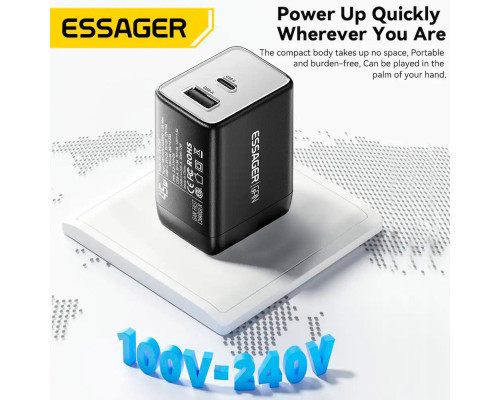 Зарядний пристрій ESSAGER ECT45W Gan 1USB 1T-C 45W black (ECT45W-LJB01-Z)