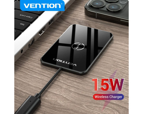 Бездротовий зарядний пристрій Vention Wireless Charger 15W Ultra-thin Mirrored Surface Type 0.05M Black (FGBBAG)