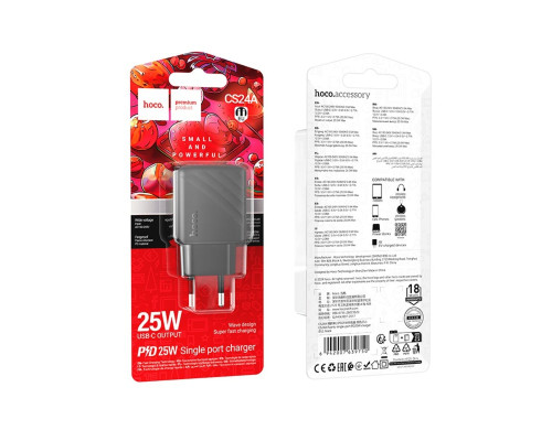 Мережевий зарядний пристрій HOCO CS24A Puerto single-port PD25W charger (EU) Black (6942007639750)