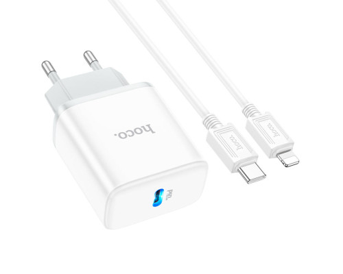 Мережевий зарядний пристрій HOCO C104A Stage single port PD20W charger set (C to iP)(EU) White (6931474782908)