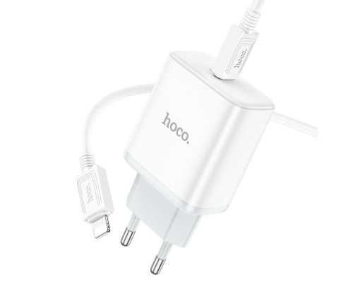 Мережевий зарядний пристрій HOCO C104A Stage single port PD20W charger set (C to iP)(EU) White (6931474782908)