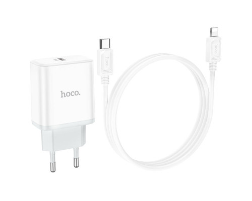 Мережевий зарядний пристрій HOCO C104A Stage single port PD20W charger set (C to iP)(EU) White (6931474782908)