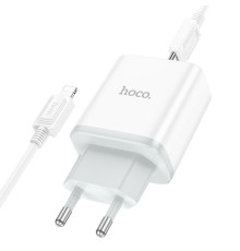 Мережевий зарядний пристрій HOCO C104A Stage single port PD20W charger set (C to iP)(EU) White (6931474782908)