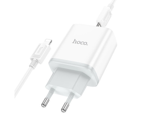 Мережевий зарядний пристрій HOCO C104A Stage single port PD20W charger set (C to iP)(EU) White (6931474782908)
