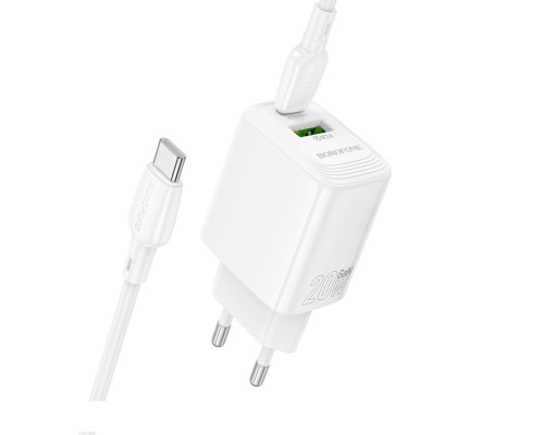 Мережевий зарядний пристрій BOROFONE BN27 Fuente PD20W+QC3.0 charger set (C to C) (EU) White (6941991120282)