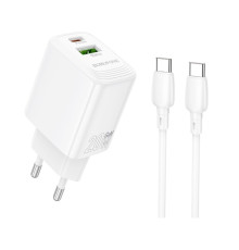 Мережевий зарядний пристрій BOROFONE BN27 Fuente PD20W+QC3.0 charger set (C to C) (EU) White (6941991120282)