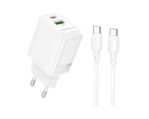 Мережевий зарядний пристрій BOROFONE BN27 Fuente PD20W+QC3.0 charger set (C to C) (EU) White (6941991120282)