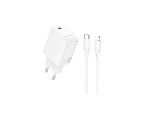 Мережевий зарядний пристрій BOROFONE BN26 Fuente single-port PD20W charger set (C to iP) (EU) White (6941991120244)