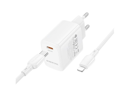 Мережевий зарядний пристрій BOROFONE BN26 Fuente single-port PD20W charger set (C to iP) (EU) White (6941991120244)