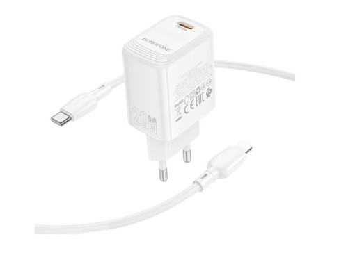 Мережевий зарядний пристрій BOROFONE BN26 Fuente single-port PD20W charger set (C to iP) (EU) White (6941991120244)