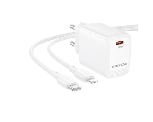 Мережевий зарядний пристрій BOROFONE BN26 Fuente single-port PD20W charger set (C to iP) (EU) White (6941991120244)
