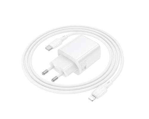 Мережевий зарядний пристрій BOROFONE BN26 Fuente single-port PD20W charger set (C to iP) (EU) White (6941991120244)