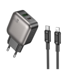 Мережевий зарядний пристрій BOROFONE BAS55A Absolute PD30W+QC3.0 charger set (C to iP) (EU) Black (6941991116247)