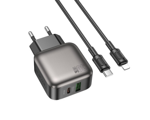 Мережевий зарядний пристрій BOROFONE BAS55A Absolute PD30W+QC3.0 charger set (C to iP) (EU) Black (6941991116247)