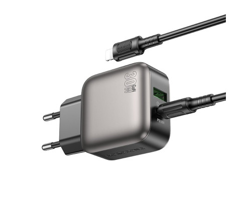 Мережевий зарядний пристрій BOROFONE BAS55A Absolute PD30W+QC3.0 charger set (C to iP) (EU) Black (6941991116247)