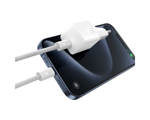 Мережевий зарядний пристрій Baseus GaN5 Fast Charger(mini) 1C 30W EU Moon White(With: Baseus Dynamic 3 Series Fast Charging Data Cable Type-C to Type- (P10110902213-00)
