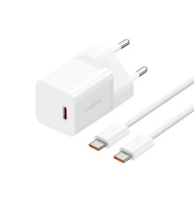 Мережевий зарядний пристрій Baseus GaN5 Fast Charger(mini) 1C 30W EU Moon White(With: Baseus Dynamic 3 Series Fast Charging Data Cable Type-C to Type- (P10110902213-00)