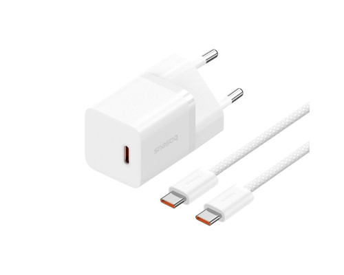Мережевий зарядний пристрій Baseus GaN5 Fast Charger(mini) 1C 30W EU Moon White(With: Baseus Dynamic 3 Series Fast Charging Data Cable Type-C to Type- (P10110902213-00)